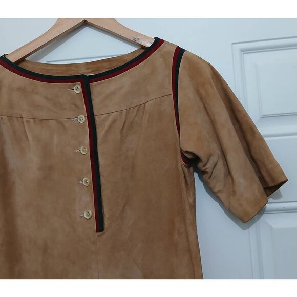 Vintage ted lapidus paris womens small suede leather dress camel Earthtone - Picture 4 of 8